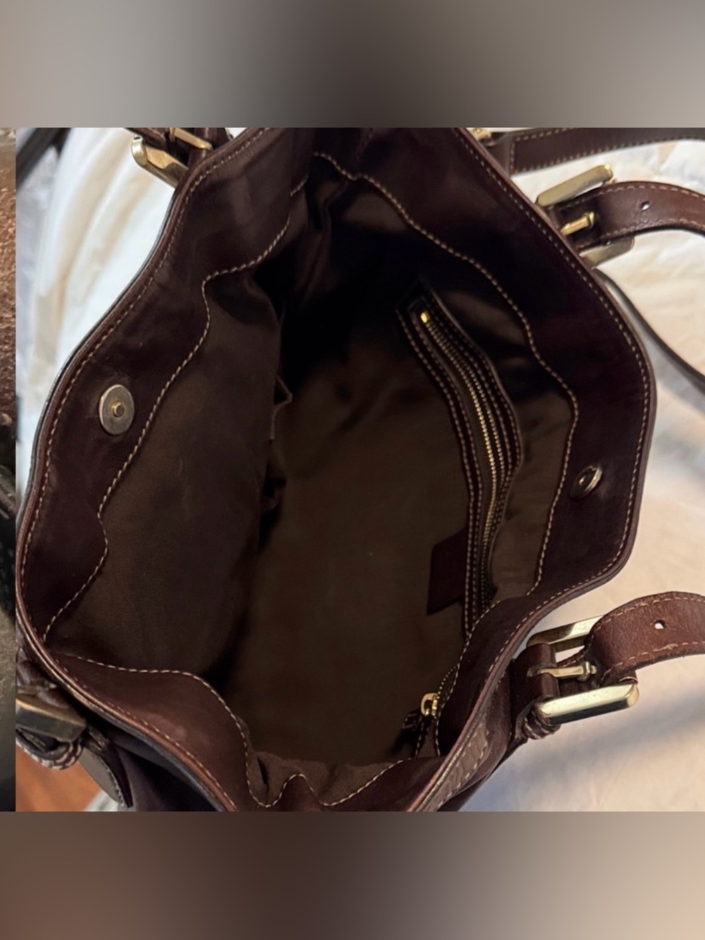 Gucci Dark Brown Leather shoulder bag with Green-Red Web and Gold GG - Picture 7 of 11